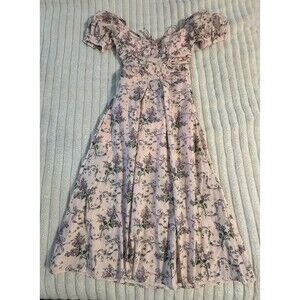 For Love Bell Prairie Coquette Dress Puff Sleeves Tie Up Women’s XS Baby Pink